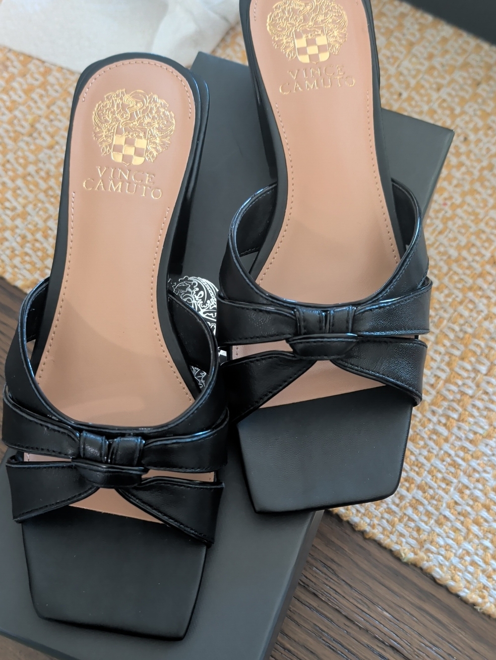 Vince Camuto Black Bow Slide Mules